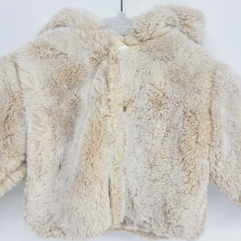 Tartine et Chocolat Faux Fur Hooded Jacket Kids 1 Year Beige Luxury Coat